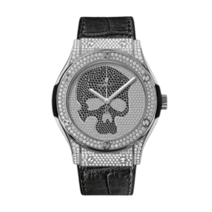 Hublot Classic Fusion SKULL Full Diamonds Moissanite Pave 42mm Black Dial – Handcrafted Diamod