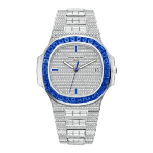 Patek Philippe Nautilus 5711/1A 40mm Demi Baugette Blue Full Moissanite HongKong – Customize Diamod