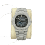 Patek Philippe Nautilus 5712/1A 40mm Blue Dial Full Moissanite Hongkong – Customize Diamod