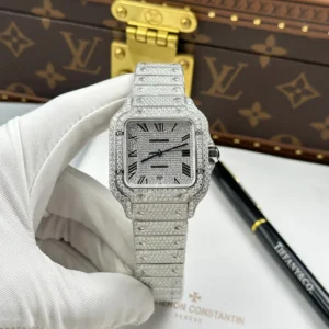 Cartier Santos de Cartie Larger Full Diamond 39.8mm - Handcrafted Diamod