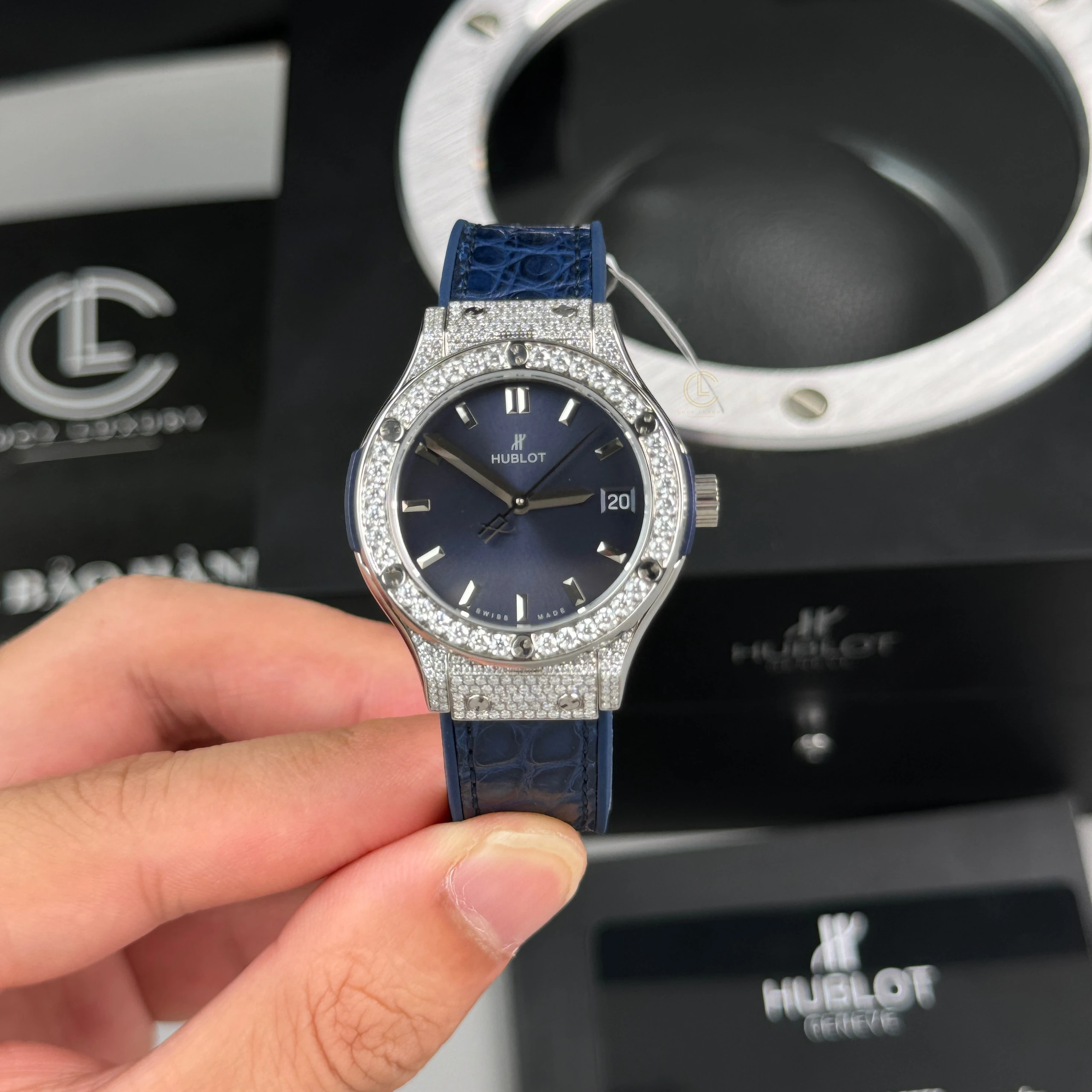Hublot Classic Fusion Diamonds Moissanite Pave 33mm Blue Dial – Handcrafted Diamod