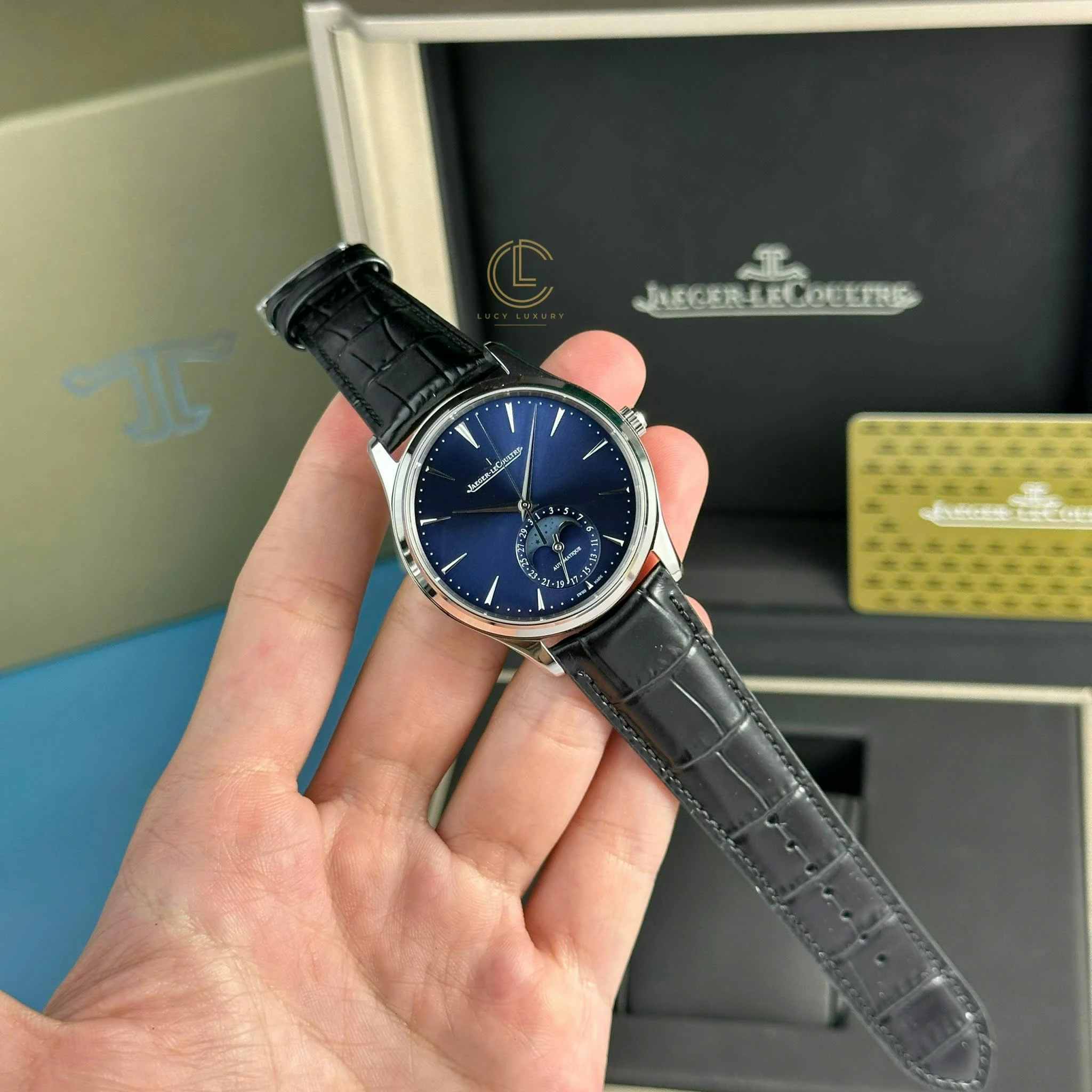 Jaeger Lecoultre Master UltraThin Moon 40mm Blue Dial Steel