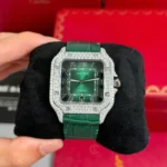 Cartier Santos De Cartier WSSA0062 Green Dial Custom Full Moissanite – Handcrafted Diamod