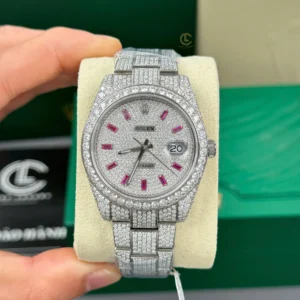 Rolex Datejust 41mm insex Ruby Tím Full Moissanite HongKong – Customize Diamod