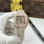 Cartier Santos de Cartie Larger Full Diamond Rose Gold 39.8mm – Handcrafted Diamod