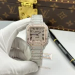 Cartier Santos de Cartie Larger Full Diamond Demi Rose Gold 39.8mm – Handcrafted Diamod